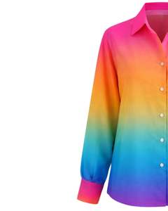 Chemise à manches longues boutonnée pour femme, dégradé rose, orange, jaune, bleu arc-en-ciel, chemisier décontracté de bureau, fabrication sur mesure OEM - Product Image 3