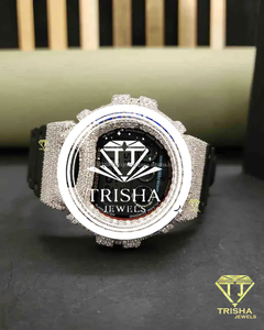 Reloj Digital de Lujo con Diamantes Moissanite VVS, Plata de Ley 925 con Bisel de Piedra Azul, Estilo Hip Hop - Product Image 1