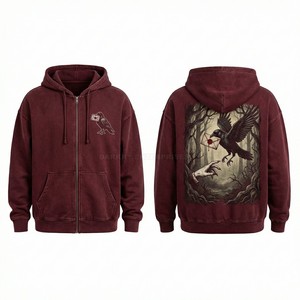 Custom Purple Acid Wash Hoodie Men Vampire Compass Graphic Print Heavyweight Oversized Streetwear Pullover Manufacturer - Product Image 4