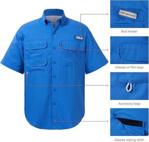 Camisa de pesca para hombre, con botones, tejida, de manga corta, para exteriores, UPF 50 - Product Image 4