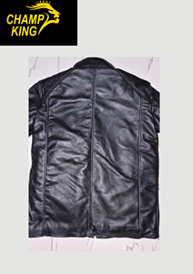 CHAMP KING เสื้อแจ็คเก็ตหนังสีดำสำหรับผู้ชาย ปกพับลงได้ ปิดด้วยซิป - Product Image 4