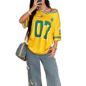 Maillot de football américain ample jaune pour femme 2026, style streetwear, épaules tombantes, respirant, 100 % polyester, OEM - Product Image 4