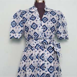 Vestido Midi de Verano para Mujer, Hecho a Mano en India, con Estampado Floral, Tejido, Ecológico, Transpirable, con Encaje, Corte en A, Superventas - Product Image 4