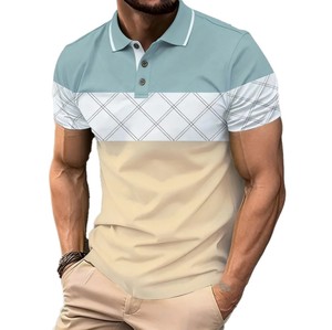 Polo homme color block à manches courtes, motif géométrique, respirant, décontracté, en mélange tissé polyester-coton, coupe classique 2026 - Product Image 3