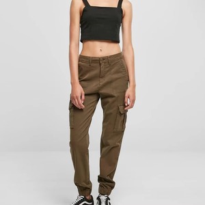 Pantalon cargo taille mi-haute pour femme, couleur unie, style utilitaire en toile, coupe droite longueur entière, respirant avec poches, idéal pour l'automne - Product Image 4