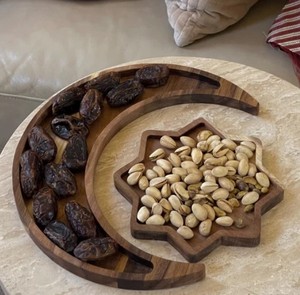 Ensemble de plateaux de service en bois d'acacia, motif lune et étoile, pour la décoration de table lors du Ramadan et de l'Aïd Moubarak, vente en gros - Product Image 6
