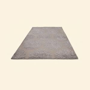 Tapis en laine à poils épais, gris corail argenté, tufté à la main, écologique, antidérapant, texturé, motif botanique, pour salon - Product Image 2