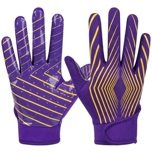 Gants de football américain personnalisés unisexes à doigts entiers avec grip adhésif, fermeture auto-agrippante, paume respirante en silicone antidérapante - Product Image 1