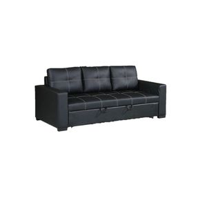 Sofá Seccional Convertible Tapizado en Cuero Sintético Negro con Cama Extraíble para Sala de Estar - Product Image 4