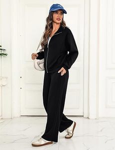 Ensemble de survêtement en molleton à fermeture éclair pour femme, 2 pièces, respirant, coupe-vent, grande taille, poches latérales avant, polyester/rayonne, hiver - Product Image 6