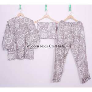 Ensemble de pyjama en coton indien pour femme, imprimé floral, avec fermeture boutonnée, pour la plage et la détente, ensemble de nuit, ensemble de pyjama - Product Image 5