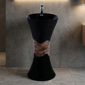 Lavabo de Pedestal de Cerámica de Diseño Moderno Negro, Lavabo Redondo de Una Pieza para Uso Hospitalario - Product Image 4