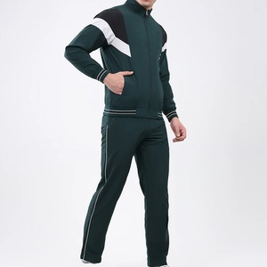 Ensemble de survêtement pour homme vert foncé avec blocs de couleur, sweat-shirt zippé et pantalon, col montant, poches latérales, respirant, style sportif, idéal pour l'automne - Product Image 2