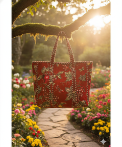 Le Souvenirs - Bolso de Mano Rojo Acolchado de Terciopelo Reversible para Mujer, Estilo Vintage Bohemio, Forro de Lona, Cierre de Cremallera, Moda Primavera-Verano - Product Image 2