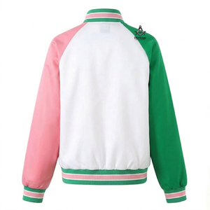 HMR Alpha Kapa Varsity Jacket Polyester Satin Body Leather Sleeves Custom Embroidery Nonwoven <b>Applique</b> Quilted Lightweight - Product Image 3