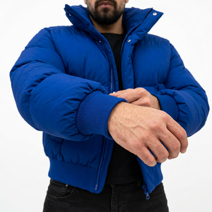 Chaqueta Acolchada Azul para Hombre, Cuello Alto, Cierre de Cremallera, Relleno Grueso de Poliéster, Informal, Invierno, Corte Regular, con Capucha, Transpirable - Product Image 5