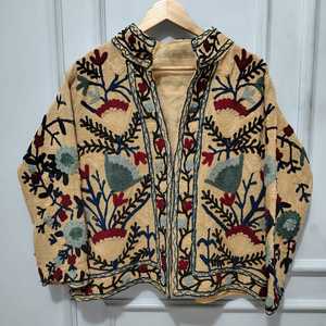 Suzani Embroidered Floral Vintage Stand Collar Breathable Woven Reversible Eco-Friendly <b>Winter</b> <b>Quilted</b> Jacket 100% Cotton - Product Image 1