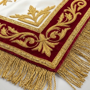 SMART SHINE ENTERPRISES Luxury 32 Customized Masonic <b>Apron</b> <b>White</b> Fabric Gold Embroidered V-Flap Square Badge Fringe for Garment - Product Image 4