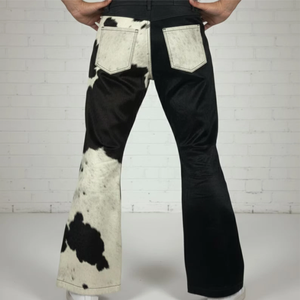 <b>Men's</b> High Waist <b>Flare</b> Pants Straight Pattern 100% Cowhide Leather Lightweight Eco-Friendly Breathable Casual Trouser - Product Image 5