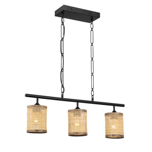 Lámpara de Techo Estilo Granja Elysian de Tres Luces con Pantalla de Ratán Natural y Cadena, Lámpara Colgante Estilo Isla - Product Image 2