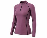 Haut de bain pour femme à manches longues, anti-UV, tendance, violet, avec fermeture éclair et bordure noire, séchage rapide, respirant, écologique, pour activités de plein air