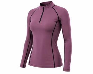เสื้อแขนยาวสำหรับผู้หญิง สีม่วงสุดฮิต พร้อมซิปและขอบสีดำ แห้งเร็ว เหมาะสำหรับกิจกรรมกลางแจ้ง - Product Image 3