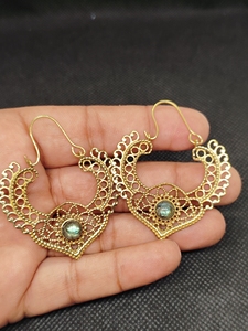 labradorite Export Brass Gemstone Drop Earrings Bulk Handcrafted Gold Plated Finish Pattern Bezel - Product Image 4