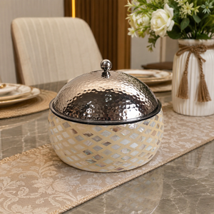 Cazuela de Lujo para Calentar Comida con Incrustaciones de Madreperla |   Tazón para Servir Hotpot de Acero Inoxidable |   Juego de utensilios de cocina árabes para Eid Ramadán - Product Image 4