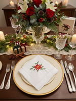 Serviettes de table en coton brodées personnalisées avec motif Poinsettia, ourlet festonné, durables, lavables en machine, pour événements domestiques et Noël, vente en gros
