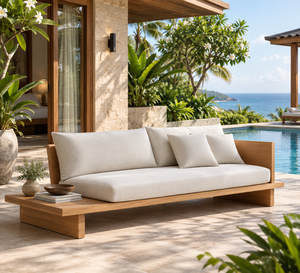 Canapé d'extérieur 3 places en teck massif avec coussins, mobilier de salon moderne pour piscine et patio, pour villas et complexes hôteliers, fabricant indonésien - Product Image 1