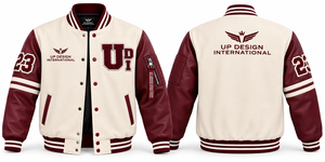 Veste universitaire personnalisée en crème avec manches en cuir bordeaux, veste bomber brodée, fabricant OEM de streetwear - Product Image 4