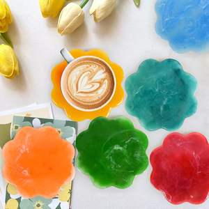 Posavasos de Resina Estilo Boho con Borde Festoneado, Redondos, Antideslizantes, Resistentes al Calor, para Mesa de Café, Decoración del Hogar, Regalo - Product Image 3