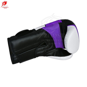 Guantes de Boxeo ZHOST de Cuero PU de 12 oz, Personalizados en Negro, Blanco y Morado, Ajustables con Correa para la Muñeca, para Entrenamiento de Muay Thai y Artes Marciales - Product Image 4