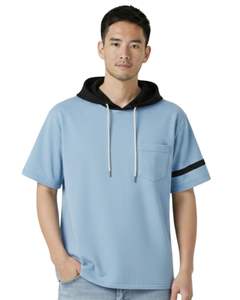 Customized <b>Men</b> <b>Light</b> <b>Blue</b> Short Sleeve Hoodie T <b>Shirt</b> With Pocket Casual Streetwear Pullover Top Custom Logo OEM Wholesale - Product Image 1