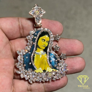 จี้รูปผู้หญิงสวมเครื่องประดับแบบ Iced Out ลายดอกไม้รูปดาว ประดับเพชรโมอิสซาไนต์ เงินแท้ 925 สไตล์ฮิปฮอป - Product Image 3