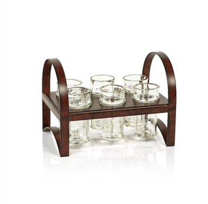 Juego de Portavasos de Metal y Madera con Vasos de Vidrio, Soporte Rústico para Servir en el Bar, Exhibidor de Vasos para Tequila - Product Image 3