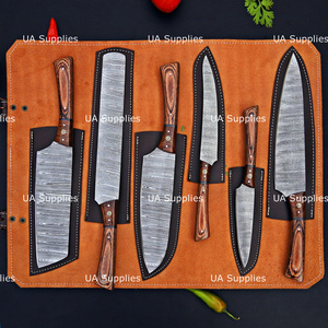 Professional Modern Damascus Steel Chef <b>Knife</b> Set 6 Pcs Premium Kitchen Cutlery Wood Handles High-Polish Finish Custom Logo - Product Image 2