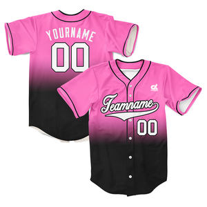 Camiseta de Béisbol Personalizada 2025 en Degradado Rosa y Verde Azulado, Unisex, con Botones, Impresión Serigráfica, Manga Corta, Uniforme de Equipo, Logotipo Frontal, Venta al Por Mayor - Product Image 3