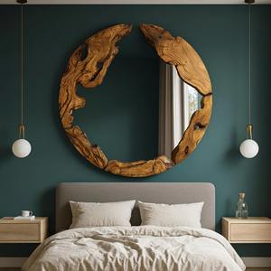 Miroir mural en bois style industriel, design urbain, pour décoration de style loft, accessoire de miroir suspendu en gros - Product Image 1