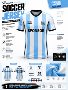Camiseta de Fútbol Personalizada con Rayas Azules y Blancas, Unisex, Cuello Redondo, Sin Mangas, Absorbe la Humedad, Transpirable, Protección UV, Sublimada, Corte Holgado - Product Image 4