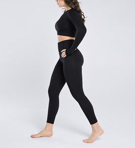Women's 2 Piece Yoga <b>Set</b> Long Sleeve Thumb Hole Crop T-Shirt <b>Sexy</b> Butt Lifting Leggings Skinny Fit Breathable Workout Outfit - Product Image 4