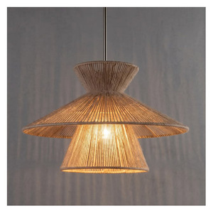 Handwoven Natural Jute Rope Wall Sconce <b>Lamp</b> 3-Tier Boho Chic Woven Hemp Pendant <b>Shade</b> <b>Vintage</b> Farmhouse Hanging Light Fixture - Product Image 2