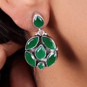 Wholesale Oxidized Silver Vintage Multi Gemstone <b>Sapphire</b> Flower <b>Drop</b> <b>Earrings</b> for Women | Party Occasion Indian Ethnic Jewelry - Product Image 3