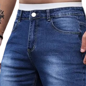 <b>Mens</b> Breathable <b>Stretch</b> Denim Shorts Slim Fit Washed Blue Cotton Jean Mid Rise Casual Summer Y2K Fashion Daily Wear Streetwear - Product Image 3