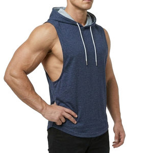 Débardeur à capuche sans manches pour homme, coupe musculation, avec logo personnalisé, vente en gros, pour fitness et entraînement de performance, avec ourlet arrondi - Product Image 5
