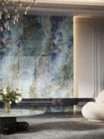 Dalles de pierre frittée bleues grand format, design moderne, carreaux de sol en porcelaine pour hôtel, pierre artificielle pour mur de cuisine et comptoir