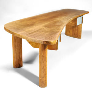 Escritorio de Oficina Moderno de Madera Maciza, Mesa de Escritura con Forma Orgánica y Cajones, Escritorio de Estudio - Product Image 1
