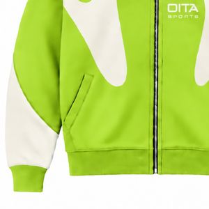Lime Green Contrast Panel <b>Zip</b> Up <b>Hoodie</b> Men Streetwear Full Zipper Long Sleeve Casual Fleece Hooded Jacket With Side <b>Pockets</b> - Product Image 6