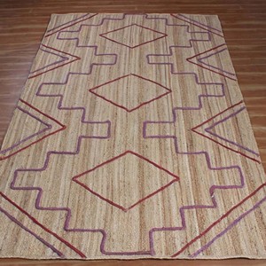 Southwestern Tribal Jute Area <b>Rug</b> Beige Purple Jute <b>Rug</b> Geometric Jute Carpet <b>Boho</b> Native Pattern Living Room Bedroom Decor <b>Rug</b> - Product Image 4