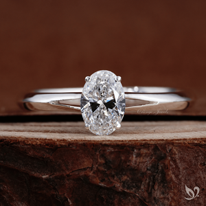 Bague de fiançailles ovale de luxe petite taille 0,50 CT, diamant de laboratoire certifié IGI, solitaire à double sangle en or 10K pour cadeau de mariage - Product Image 1